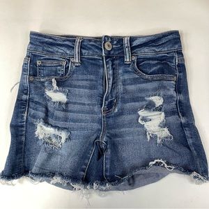 American Eagle Women’s 4 Hi Rise Shortie Shorts Jean Distressed Stretch #1391
